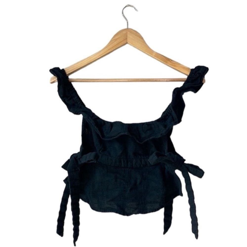 Free People Black Crop Top in Cotton Side Ties